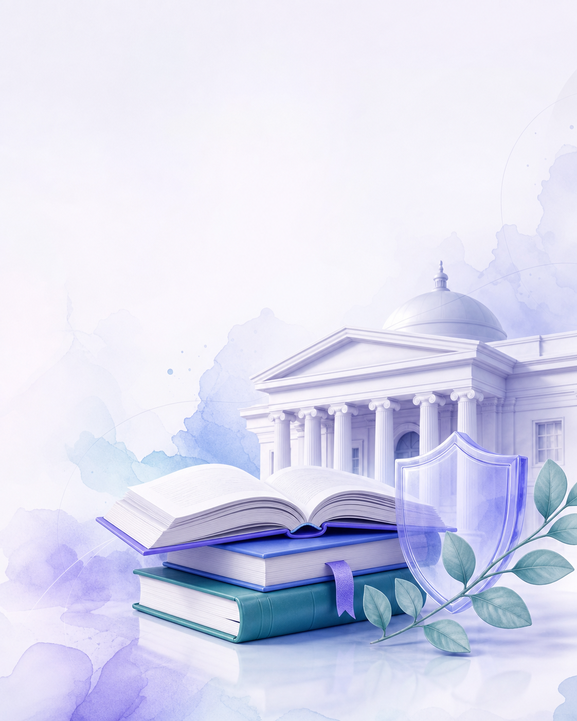 Books, academic architecture, and a shield representing human rights education