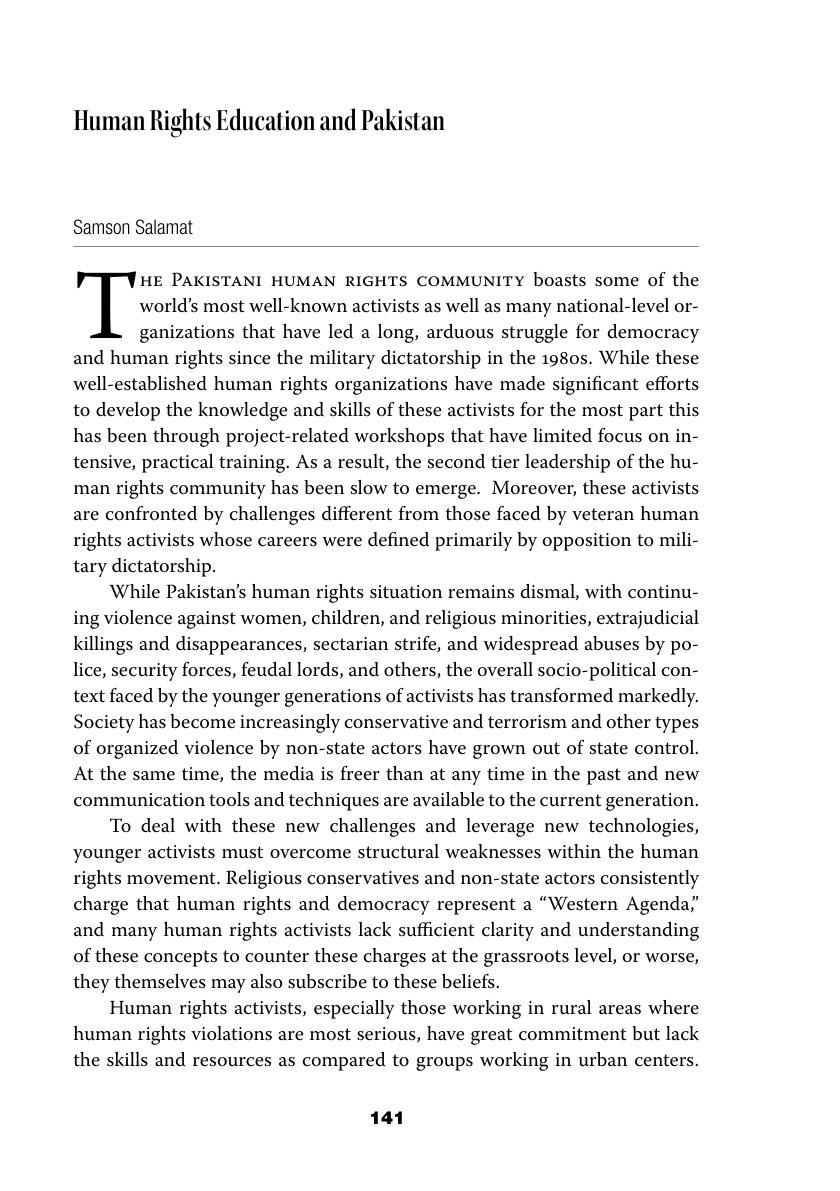 Human Rights Education and Pakistan