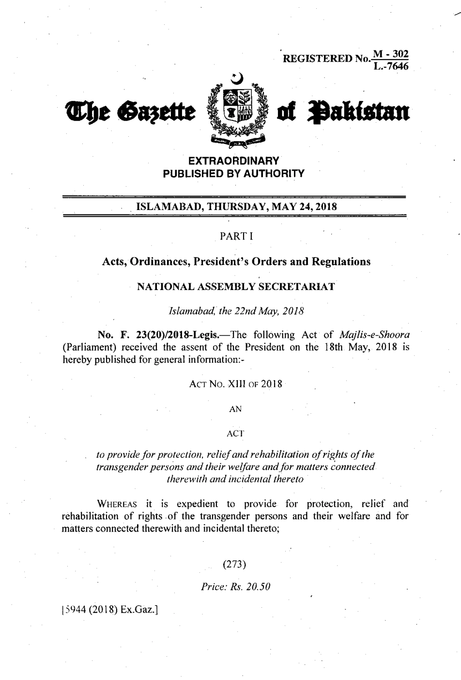 The Transgender Persons (Protection of Rights) Act